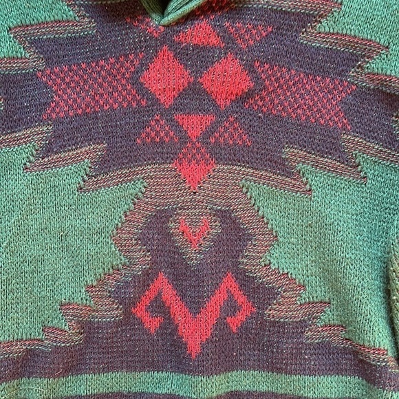 VINTAGE 90s Puma Aztec Print High Collar Green Sweater size XL - Picture 5 of 10